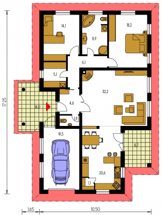 Image miroir | Plan de sol du rez-de-chaussée - BUNGALOW 104
